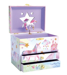 Scatola Portagioie Musicale Incantevole a Forma di Unicorno per Ragazze, Design Arcobaleno Scintillante, 2 Cassetti Estraibili, Finitura Lucida - Product Image 1