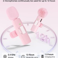 Microphone Lavalier sans Fil Rose Portable pour Enregistrement Audio et Vidéo, Vlog, iPhone, Android, PC, Gaming en Direct