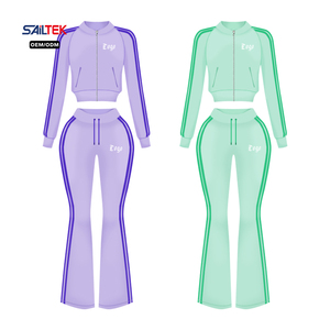 Ensemble deux pièces personnalisé en <span class=keywords><strong>velours</strong></span> : veste zippée et <span class=keywords><strong>pantalon</strong></span> évasé, survêtement rose en <span class=keywords><strong>velours</strong></span> rayé pour <span class=keywords><strong>femme</strong></span>, idéal pour les grandes tailles - Product Image 2
