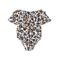 A #   Maillot de bain d'été pour maman et moi, combinaison à deux couches, col à volants, épaules dénudées, imprimé léopard, pour femmes