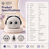 Peluche de Gato Gris con IA, Auriculares Negros, Orejas Plateadas, Sensor Táctil, Clonación de Voz, +50 Idiomas, Memoria de Larga Duración, WiFi 2.4G, CE
