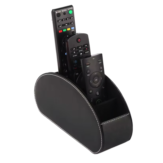 Classic Leather Remote Control Holder with Multi-Function Storage Organizer for TV Home Office Desk Decoration