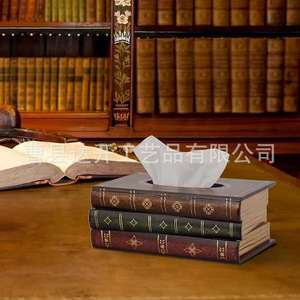 Caja de pañuelos con forma de libro retro, organizador de almacenamiento de escritorio para uso decorativo en el hogar y la oficina - Product Image 1