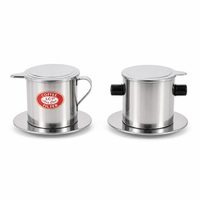 Filtre à café vietnamien pour la maison en acier inoxydable poli miroir, avec compartiment cylindrique, poignée latérale incurvée, base perforée et couvercle plat