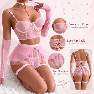 Lencería Sexy de Malla para <span class=keywords><strong>Mujer</strong></span>, Conjunto de Sujetador y Tanga Ajustables con Detalles Calados, <span class=keywords><strong>Ropa</strong></span> <span class=keywords><strong>Interior</strong></span> Sexy de Lujo para Damas - Product Image 2