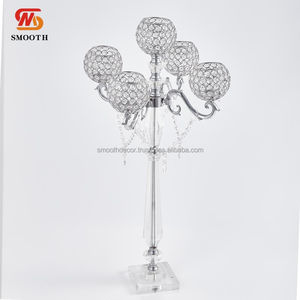 Magnifique candélabre à 5 bras en acrylique transparent avec miroir, design globe, pour centres de table de mariage - Product Image 6