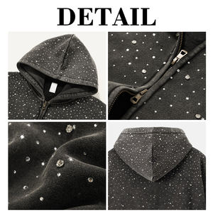 Sudadera con Capucha KingSen de Invierno, Estilo Urbano, Bordada con Pedrería, Felpa, 100% Algodón, Lavada al Ácido, con Cremallera, Estilo Hip Hop, Personalizada para Hombre - Product Image 6