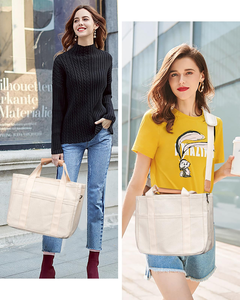 Women's Fashion Crossbody <b>Canvas</b> Tote Bag with Zipper Closure Multi-Pockets Custom Logo Pattern Shoulder <b>Handbag</b> Cosmetic Bags - Product Image 5
