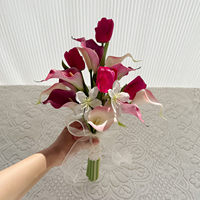 Fleur artificielle Calla Lily rose frais en PU souple, style coréen, faite à la main, réaliste, pour décoration de mariage et bouquet de mariée