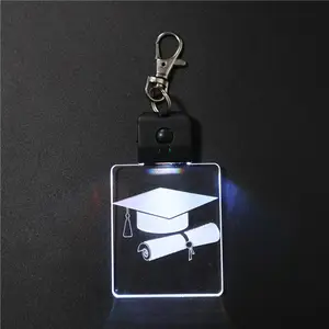 Dr. Hoed Stijl Led Mentale Kristal Sleutelhanger 3d Acryl Ambacht Promotionele Sleutelhanger Mini Batterij Opladen Sleutelhanger