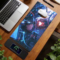Tapis de jeu Cyberpunk Dragon Anime en caoutchouc naturel avec station de charge sans fil et support magnétique pour téléphone 15W/10W/5W