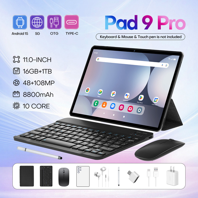 Ultra-affordable Best-selling New Full Set Pad9 Pro Version 11-inch Tablet 5G/GSM/Wi-Fi Mouse Keyboard Android 14 Snapdragon8