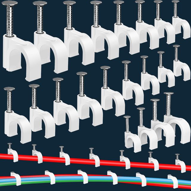 300PCS White Nylon Plastic Self-Locking R-Type Cable Clamps Cable Management Cord Organizer Cable Clips