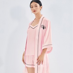 <strong>Women's</strong> Silk Satin Elegant Pajamas Set Breathable Quick <strong>Dry</strong> Three-piece Camisole <strong>Robe</strong> for Summer and Autumn - Product Image 3