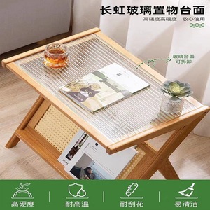 Xingrong Nordic Minimalist Rattan Side <b>Table</b> With Glass Top And Storage Shelf For Living Room Or Bedroom - Product Image 2