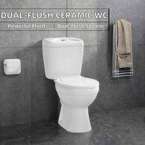 Inodoro moderno de cerámica con doble descarga, taza cuadrada, trampa en P, descarga por arrastre, de 2 piezas, montado en el suelo, con descarga ciclónica para baño - Product Image 2