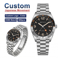Fabricant de montres automatiques personnalisées NH34 GMT, étiquette privée haut de gamme, vente en gros, montres pour hommes à double fuseau horaire