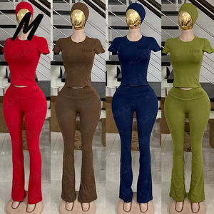 Setelan Pakaian Santai Katun 2 Potong untuk Wanita, Atasan Kemeja dengan Celana Flare Lipat, Setelan Legging dengan Bando, Pakaian Ramah untuk Wanita Bertubuh Tinggi - Product Image 3