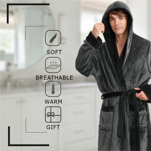 Stock local en peluche surdimensionné hiver doux chaud long peignoir en flanelle <span class=keywords><strong>avec</strong></span> capuche épaisse nuit polaire peignoirs de bain dressing - Product Image 6