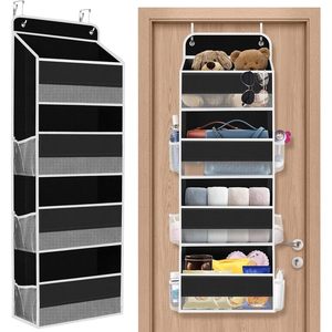 Organizador para colgar sobre la puerta, almacenamiento colgante con ventana transparente, 4 compartimentos, rectángulo negro para colocar detrás de puertas y paredes - Product Image 1