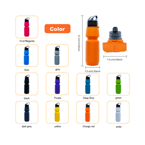 ขวดน้ำซิลิโคนพับได้ ปราศจากสาร BPA ขนาด 750 มล. ใช้ซ้ำได้ สำหรับเดินทาง แคมป์ปิ้ง วิ่ง ออกกำลังกาย เล่นกีฬา - Product Image 3