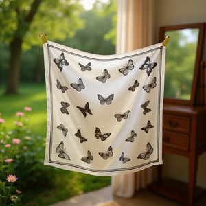 Foulard Quadrato con Farfalle 70x70Cm, Accessorio Moda in Seta Stampata per Donne - Product Image 2