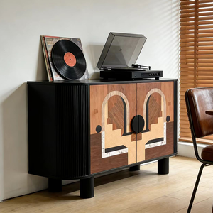 Buffet de salle à manger moderne de luxe Art Déco en bois massif avec incrustations en noyer, cannelé noir, <span class=keywords><strong>meuble</strong></span> de rangement - Product Image 2