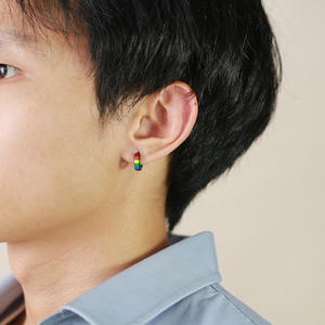 Colorido Acero inoxidable Arco Iris Huggie Hoop Pendientes de arco iris negro Clip de acero inoxidable en pendientes Anillo de oreja no perforado - Product Image 2