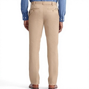 Pantalon Chino Kaki Homme Coupe Droite Taille Moyenne Devant Plat 100% Coton Infroissable Style Smart Casual En Vente - Product Image 5