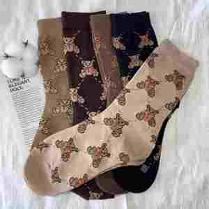 Custom Cute Bear <b>Pattern</b> Socks Japanese Women Korean Student Socks Girl Wearing Crew Socks - Product Image 2