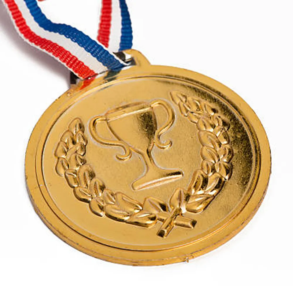昇華リボンストラップ付き高品質3Dダブルロゴ金メッキ銅マラソンランニングスポーツ賞メダル