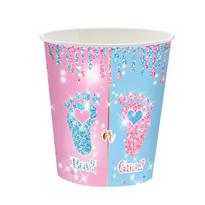 Kit de fournitures de fête jetables : assiettes en papier, gobelets, serviettes, décorations pour fête de révélation du sexe (garçon ou fille) - Product Image 5
