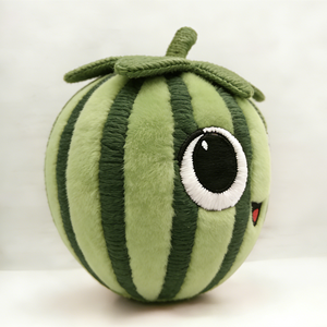 Peluche pastèque vert foncé et vert clair à rayures verticales, grands yeux brodés avec des anneaux oculaires blancs - Product Image 2