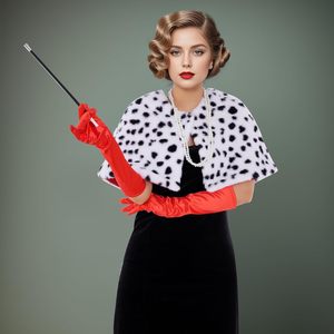 Chal de Dálmata para Mujer, Estola de Dálmata Sintética, Capa de Poliéster Blanca y Negra, Disfraz de Fantasía, Accesorios de Disfraz para Halloween - Product Image 4