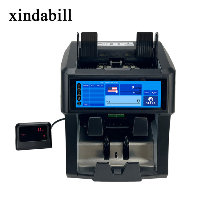 450Q 2 CIS Full Touch Screen Money Counting Machine Two Pockets Banknote Cash Bill Sorter Mixed Value Counter Machines