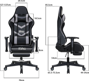 <span class=keywords><strong>Chaise</strong></span> de jeu gamer en cuir noir, entièrement inclinable, avec roulettes, fonction massage, 150 kg, fabrication allemande, best-seller, nouveau modèle élégant. - Product Image 6