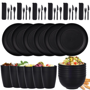 Kitchen Wheat Straw Dinnerware Set Dinner Plates Dessert <strong>Cereal</strong> <strong>Bowls</strong> Cups Outdoor Camping Plates and Dishes Unbreakable Plastic - Product Image 2