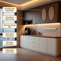 Buffet de salle à manger moderne et personnalisé | Bordeaux café + gris chaud bicolore | Éclairage LED sous-étagère | Lumière ambiante de base | OEM