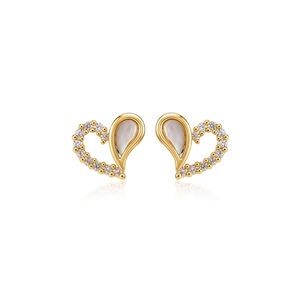 Dinle Heart <b>Stud</b> Earrings S925 Sterling <b>Silver</b> Zircon Bezel Setting Everyday Wear - Product Image 3
