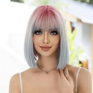 Peluca Corta y Lisa Dm877 de 30 cm, Color Azul Claro Degradado, Cobertura Total, Línea de Cabello Natural, Encaje Frontal Invisible sin Costuras - Product Image 1