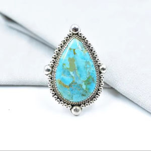 Anillo Vintage de Plata de Ley y Turquesa Mojave de Alta Calidad para Mujer, Hermoso Regalo de Boda para Mamá, Fiesta - Product Image 1