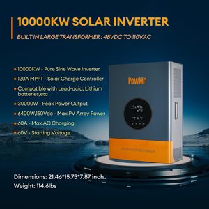 Cho powmr 10000 Wát năng lượng mặt trời biến tần 48VDC 110VAC kép 10KW off-lưới lai biến tần 120A <span class=keywords><strong>MPPT</strong></span> phí điều khiển Max PV đầu vào 6400 Wát - Product Image 2
