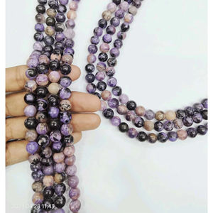 Cuentas espaciadoras redondas de charoita natural y ágata Mirani de Rajastán, temática de amor - Product Image 1