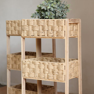 Solid Wood Storage <b>Rack</b>, Living Room Organizer, Multi-Tier Floor-Standing Handcrafted Woven Wood Shelving Unit - Product Image 4