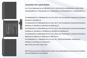 Batería de repuesto para portátil MYiYAE A1713 para <span class=keywords><strong>MacBook</strong></span> <span class=keywords><strong>Pro</strong></span> Retina 13 pulgadas <span class=keywords><strong>A1708</strong></span> 2016 <span class=keywords><strong>2017</strong></span> batería de la serie Year - Product Image 6