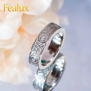 Кольцо Fealux High Quality Iced Out для мужчин и женщин, из стерлингового серебра 925 пробы с муассанитом VVS, полностью инкрустированное, в стиле «Звездное небо», свадебное, с покрытием из 18-каратного золота, с бриллиантами - Product Image 1