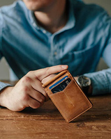 Penjualan Laris Dompet Pemblokir RFID Lipat Ganda Ramping-Kulit Asli Dompet Saku Depan Minimalis untuk Pria dengan Klip Uang