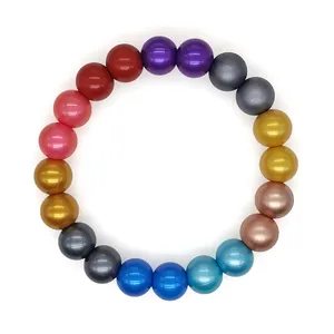 15mm Round Metallic Silicone Beads Diy Necklace Bracelet Keychain Making Colorful Metallic Silicone Bulk Loose Bead