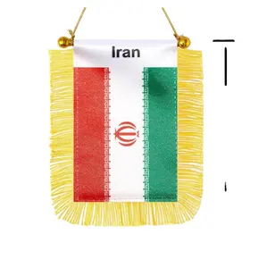 A buon mercato 3x5 pollici Mini Iran Iran finestra di auto bandiera appesa con nappa ventosa per specchietto retrovisore