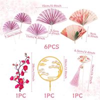Éventail pliant rouge en acier inoxydable motif fleur de prunier, ensemble de 9 pièces de style traditionnel, ornement festif vintage à insérer pour gâteau d'anniversaire